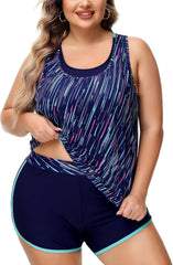 NIeyook Women Plus Size 3 Piece Tankini Swimsuits Athletic Bathing Suits with Boy Shorts Tank Top with Sports Bra