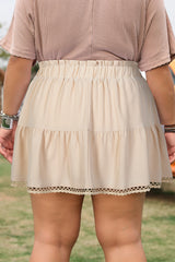 Parchment Plus Size Frilled Elastic Waist Lace Trim Boho Ruffled Shorts