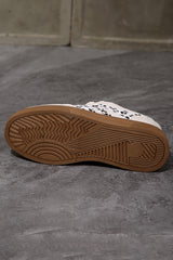 White Suede Leopard Color Block Trim Lace-up Casual Shoes