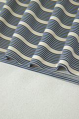 Blue Stripe Plus Size Contrast Trim Button V Neck Ruffle Sleeve Shift Dress