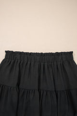 Black Plus Size Frilled Elastic Waist Lace Trim Boho Ruffled Shorts