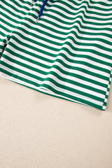 Green Stripe Boxy Tee Drawstring Elastic Waist Plus Size Short Set