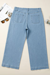 Dusk Blue Patched Pocket Textured Wide Leg Plus Size Jeans