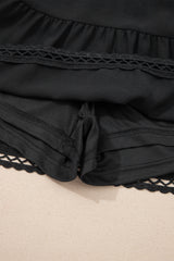 Black Plus Size Frilled Elastic Waist Lace Trim Boho Ruffled Shorts
