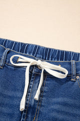Dark Blue Acid Wash Contrast Lace-up Plus Size Jeans