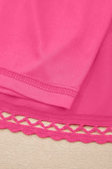 Rose Red Plus Size Frilled Elastic Waist Lace Trim Boho Ruffled Shorts