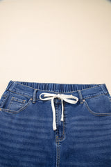 Dark Blue Acid Wash Contrast Lace-up Plus Size Jeans