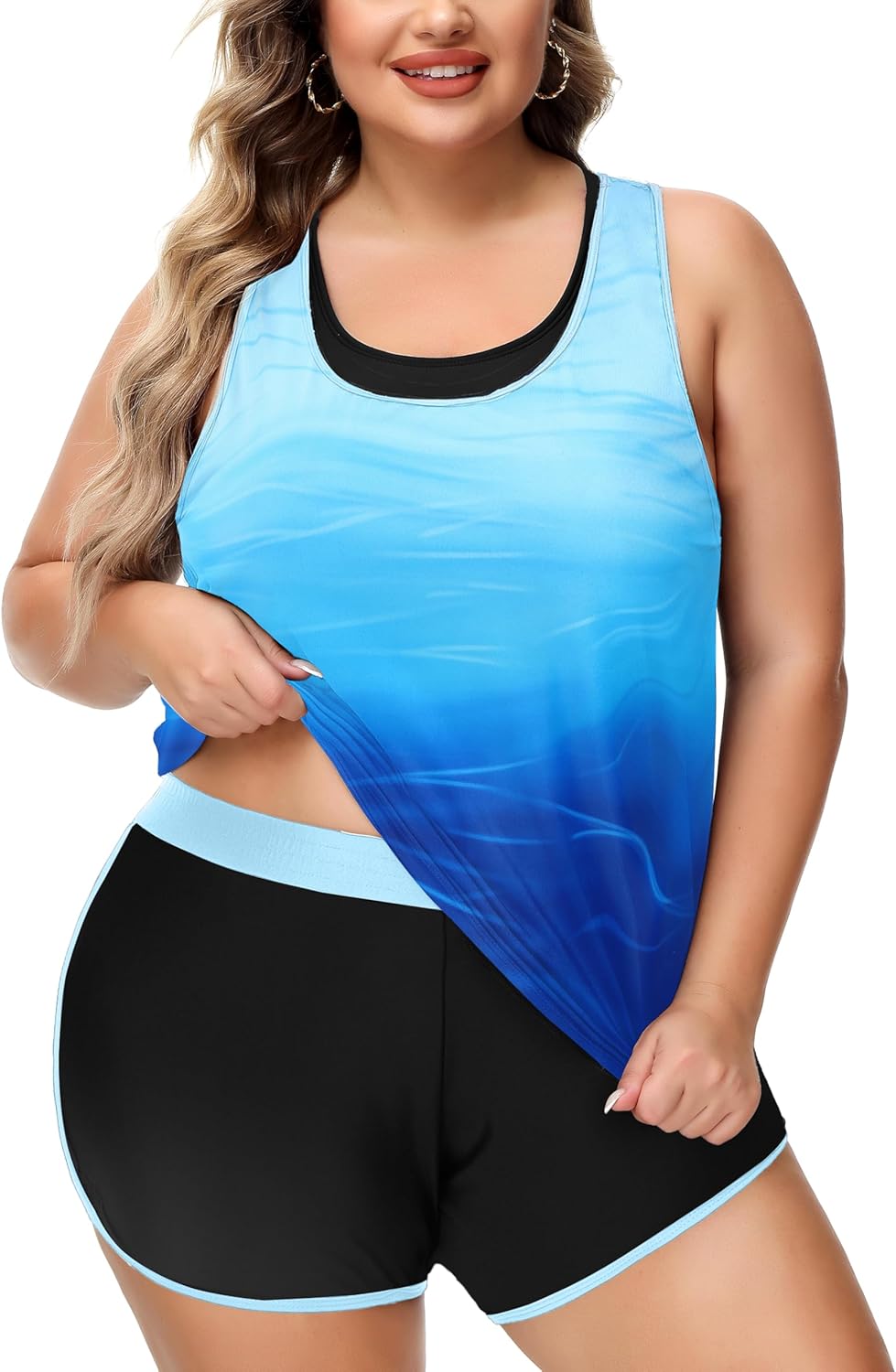 NIeyook Women Plus Size 3 Piece Tankini Swimsuits Athletic Bathing Suits with Boy Shorts Tank Top with Sports Bra