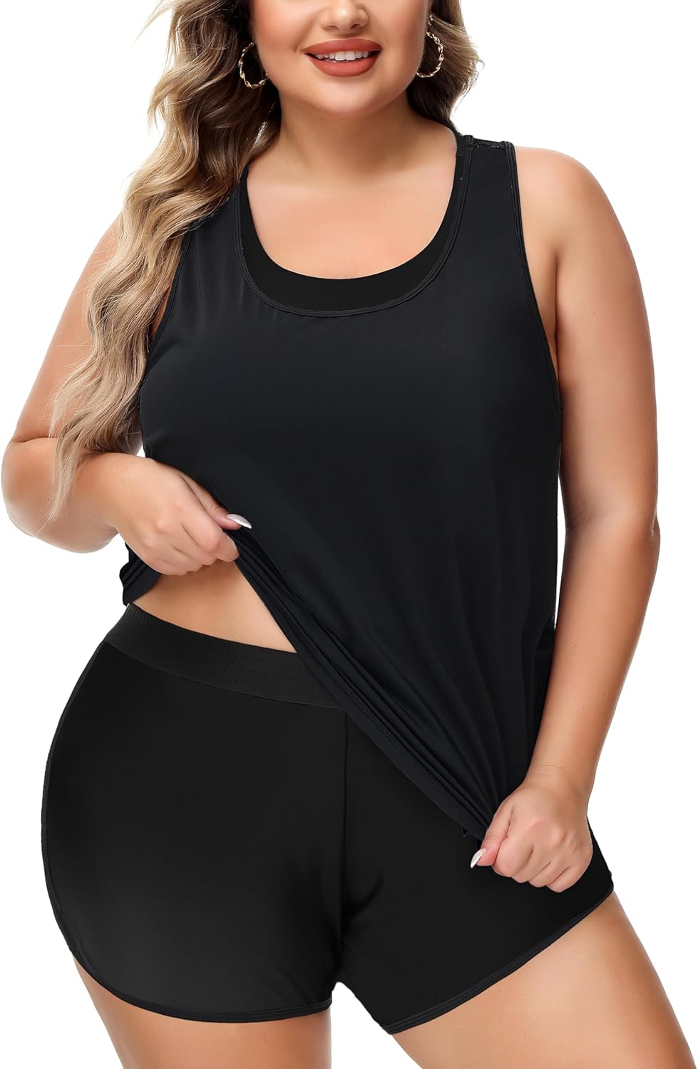 NIeyook Women Plus Size 3 Piece Tankini Swimsuits Athletic Bathing Suits with Boy Shorts Tank Top with Sports Bra