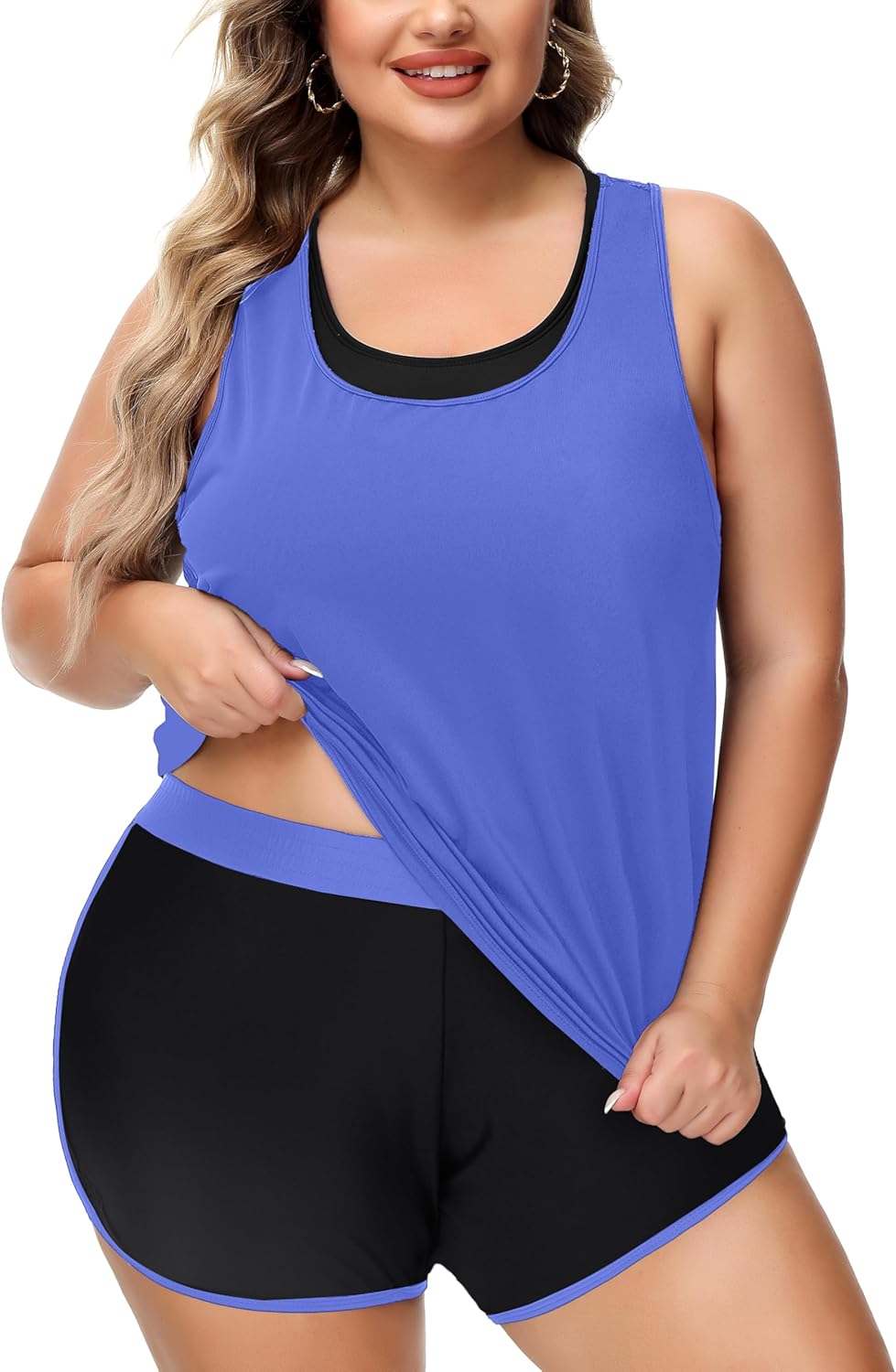 NIeyook Women Plus Size 3 Piece Tankini Swimsuits Athletic Bathing Suits with Boy Shorts Tank Top with Sports Bra