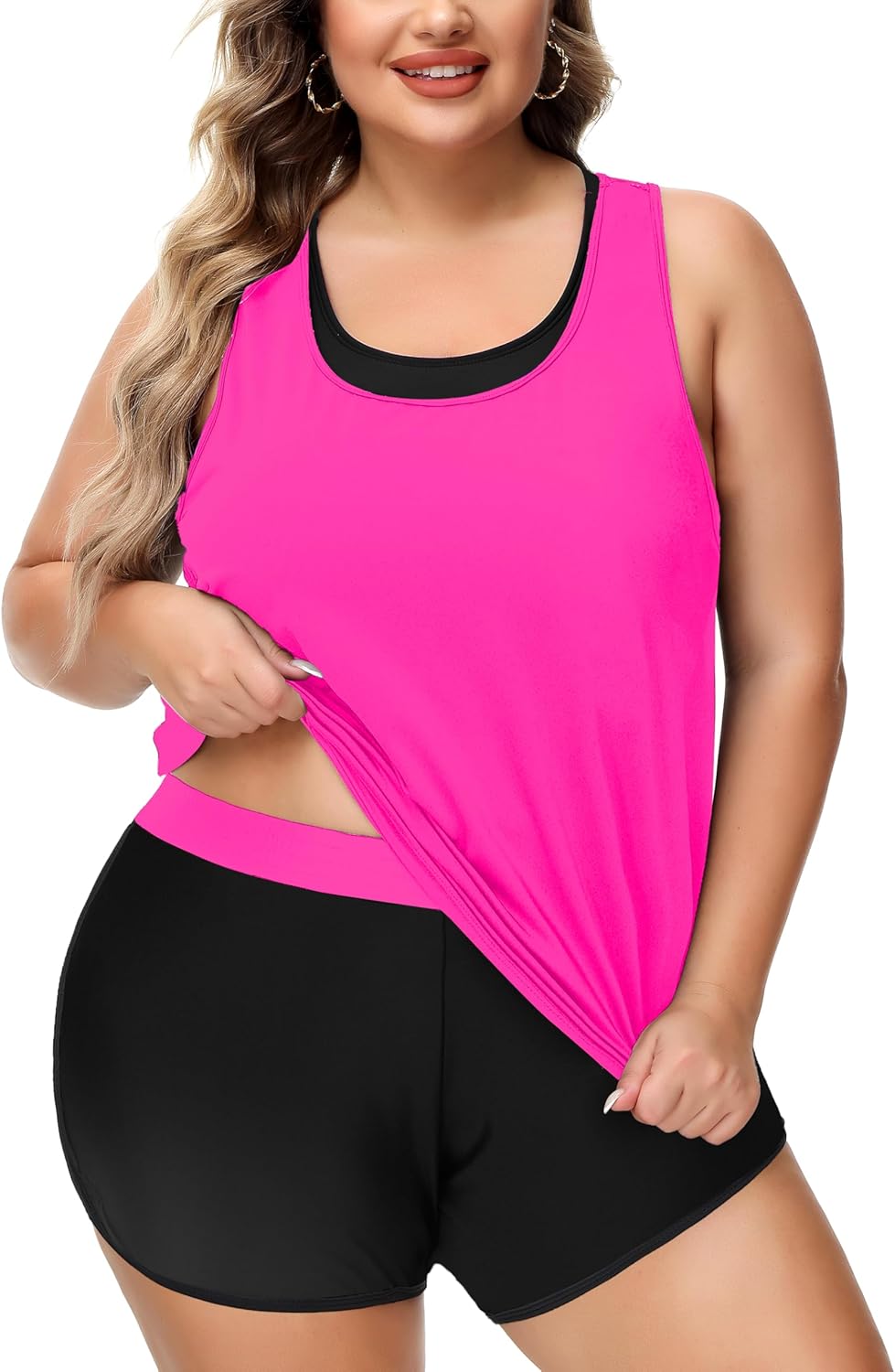 NIeyook Women Plus Size 3 Piece Tankini Swimsuits Athletic Bathing Suits with Boy Shorts Tank Top with Sports Bra
