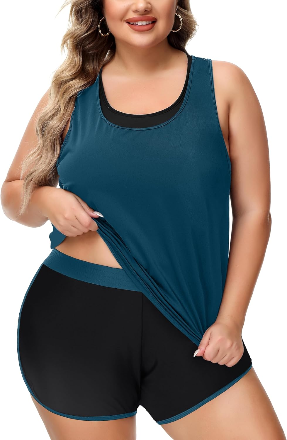 NIeyook Women Plus Size 3 Piece Tankini Swimsuits Athletic Bathing Suits with Boy Shorts Tank Top with Sports Bra