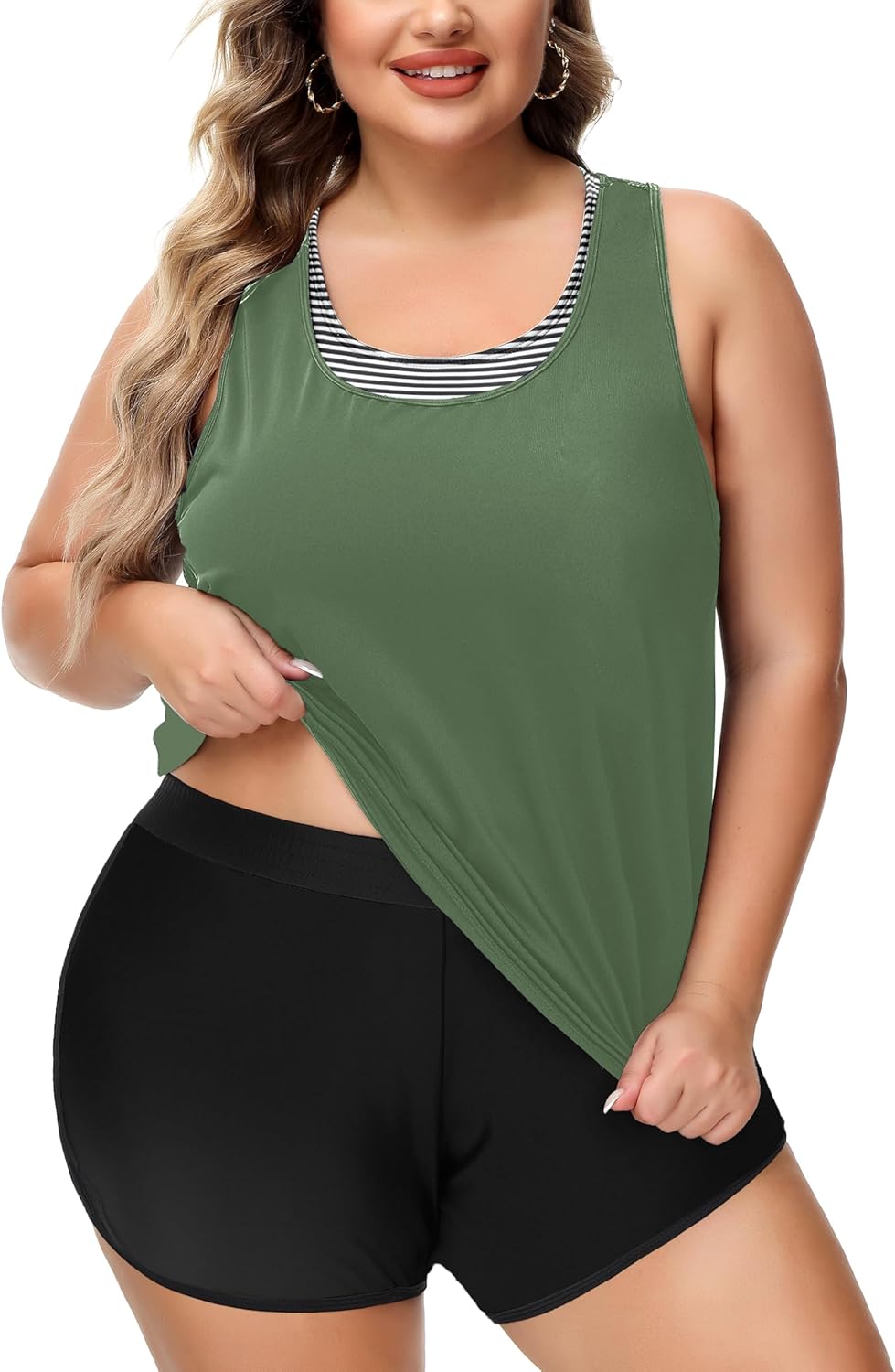 NIeyook Women Plus Size 3 Piece Tankini Swimsuits Athletic Bathing Suits with Boy Shorts Tank Top with Sports Bra