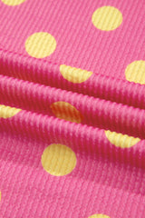Pink Twisted Rib Polka Dot Print Plus Size T Shirt