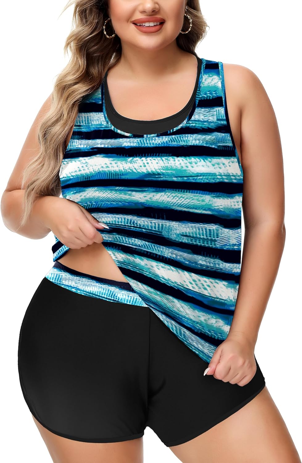 NIeyook Women Plus Size 3 Piece Tankini Swimsuits Athletic Bathing Suits with Boy Shorts Tank Top with Sports Bra