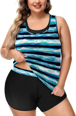 NIeyook Women Plus Size 3 Piece Tankini Swimsuits Athletic Bathing Suits with Boy Shorts Tank Top with Sports Bra