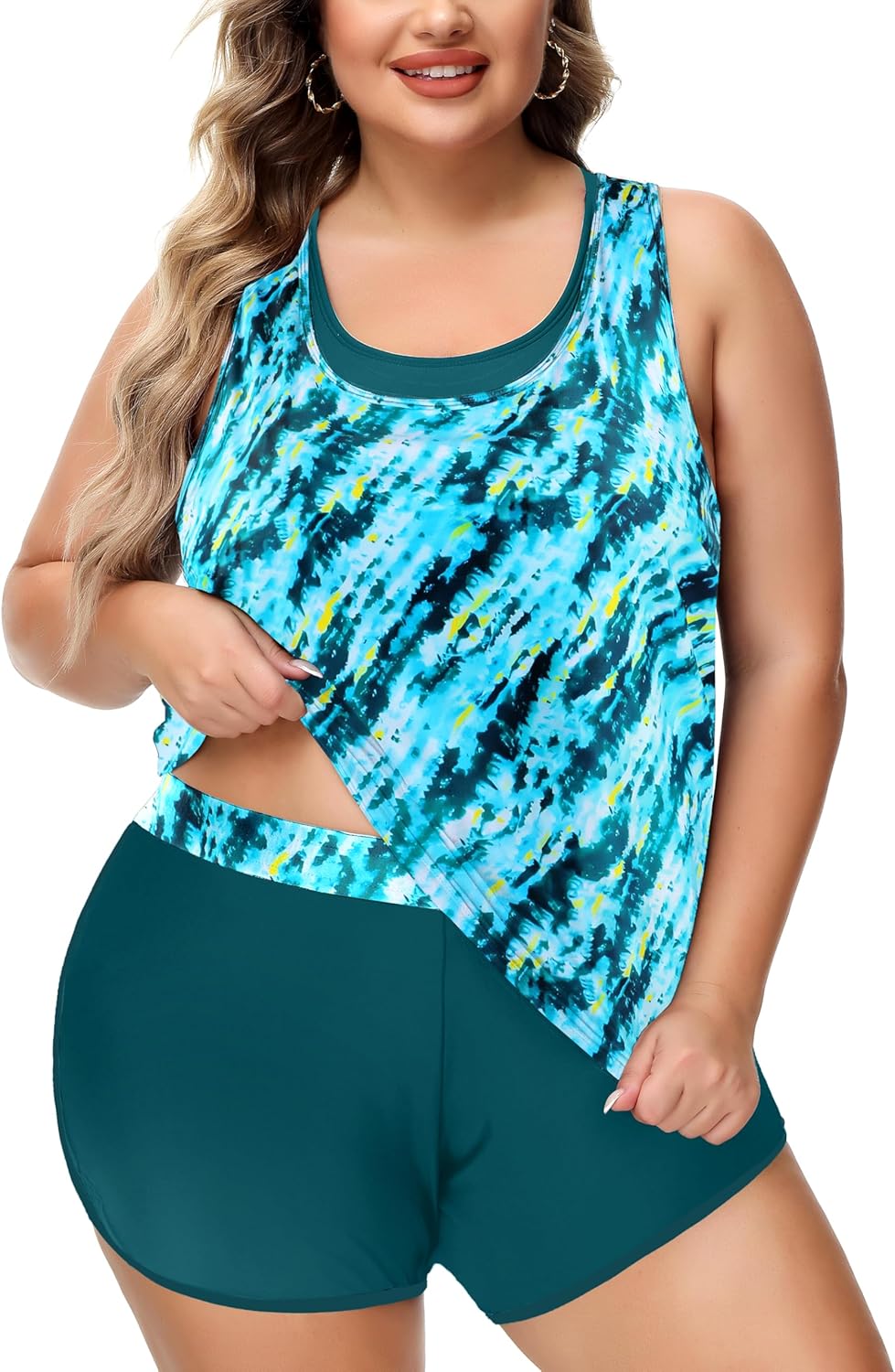NIeyook Women Plus Size 3 Piece Tankini Swimsuits Athletic Bathing Suits with Boy Shorts Tank Top with Sports Bra
