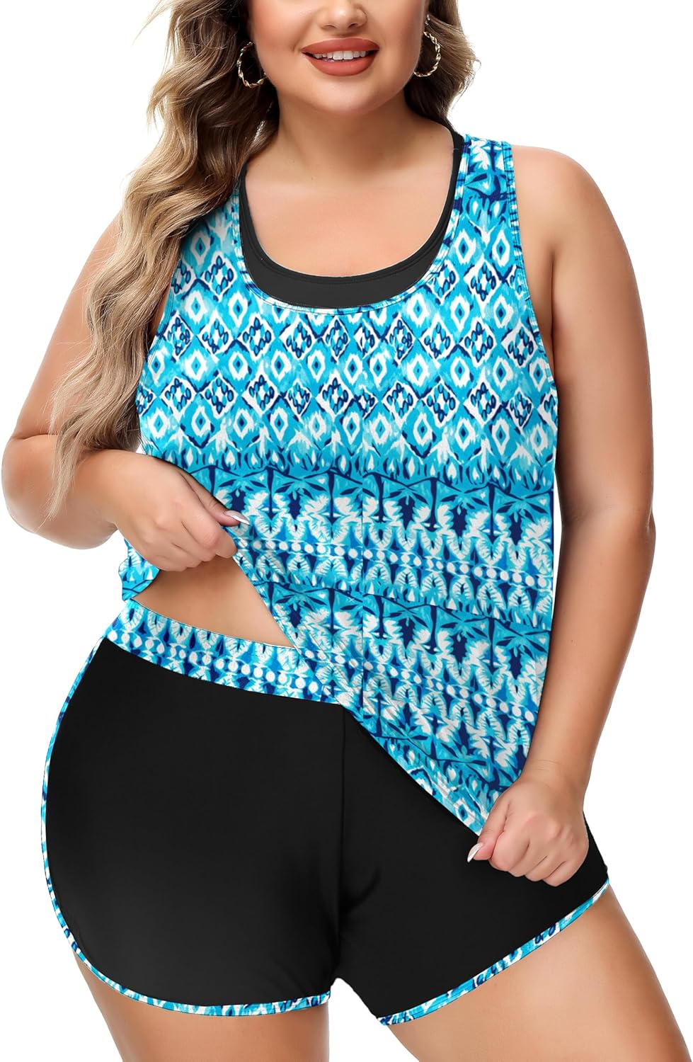 NIeyook Women Plus Size 3 Piece Tankini Swimsuits Athletic Bathing Suits with Boy Shorts Tank Top with Sports Bra