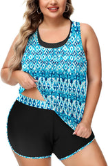 NIeyook Women Plus Size 3 Piece Tankini Swimsuits Athletic Bathing Suits with Boy Shorts Tank Top with Sports Bra