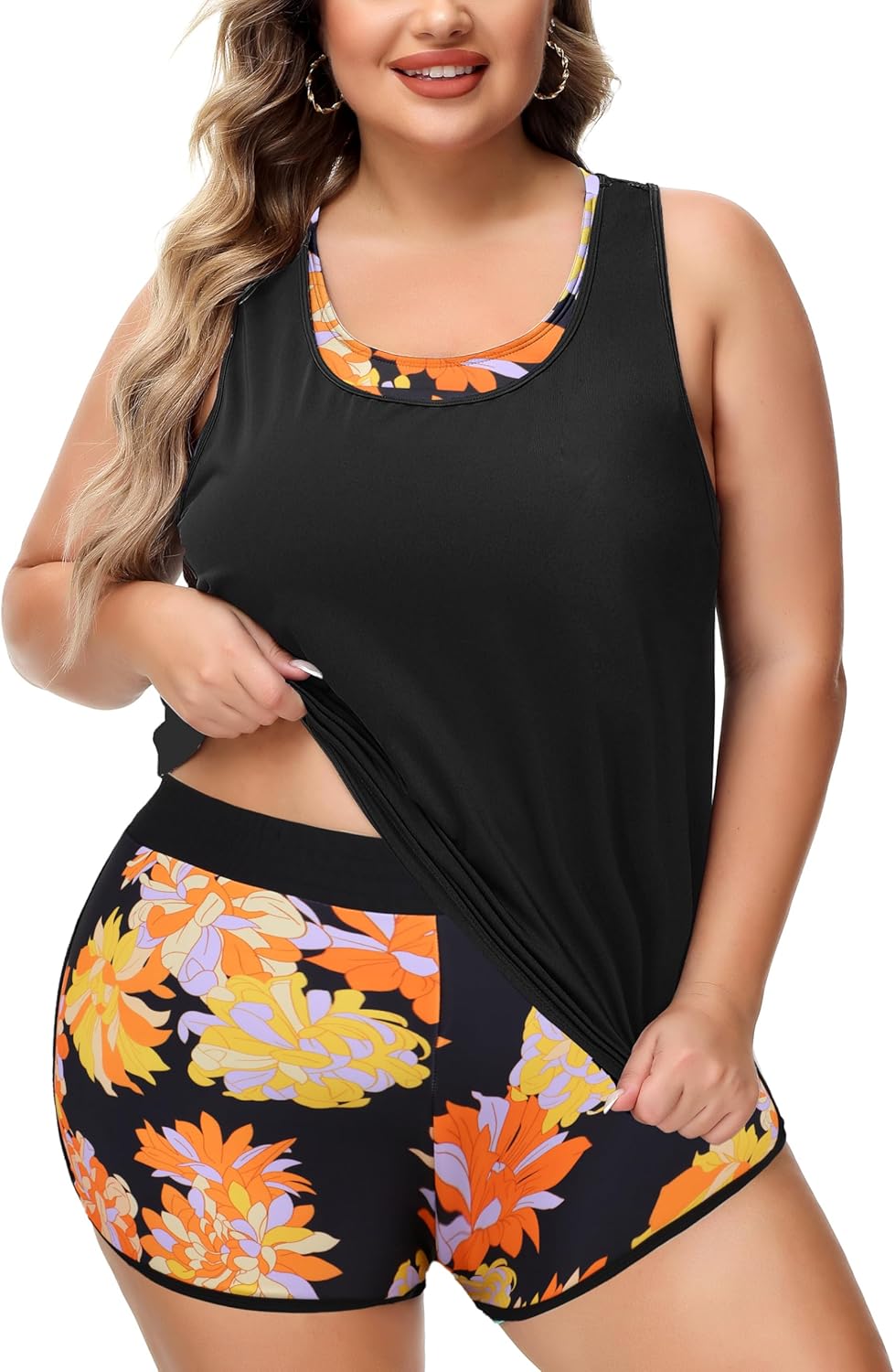 NIeyook Women Plus Size 3 Piece Tankini Swimsuits Athletic Bathing Suits with Boy Shorts Tank Top with Sports Bra