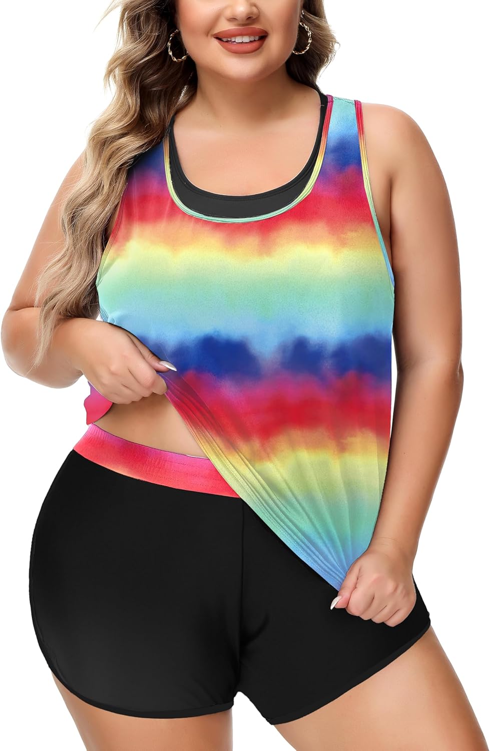 NIeyook Women Plus Size 3 Piece Tankini Swimsuits Athletic Bathing Suits with Boy Shorts Tank Top with Sports Bra