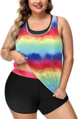 NIeyook Women Plus Size 3 Piece Tankini Swimsuits Athletic Bathing Suits with Boy Shorts Tank Top with Sports Bra