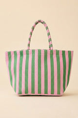 Dark Green Striped Terry Large Beach Tote Bag