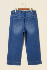 Dark Blue Acid Wash Contrast Lace-up Plus Size Jeans
