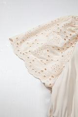Apricot Plus Size V Neck Lacy Embroidery Patchwork Short Sleeve Maxi Dress