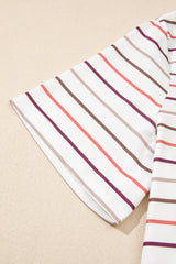 White Stripe V Neck Casual Plus Size Tee