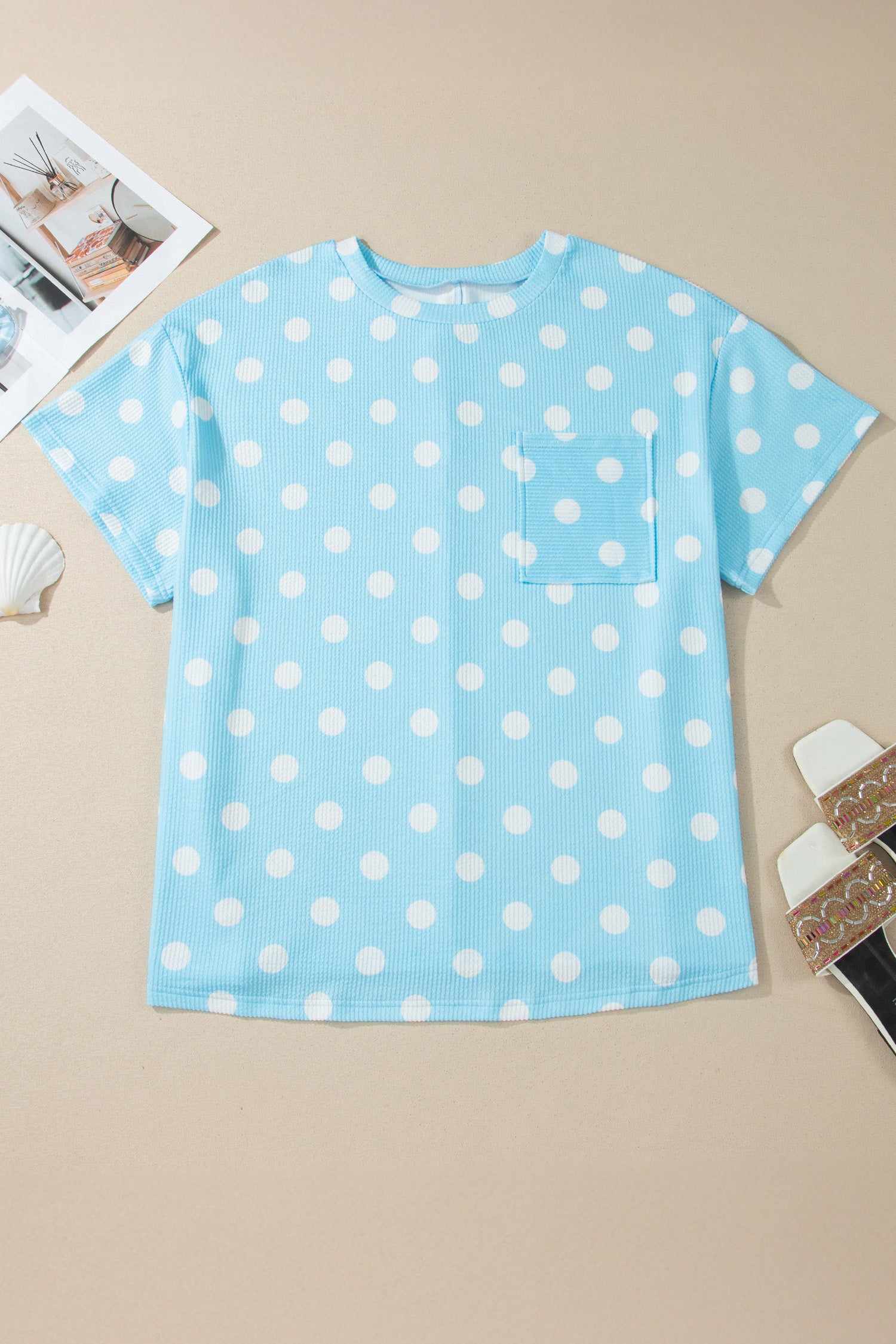 Pink Twisted Rib Polka Dot Print Plus Size T Shirt