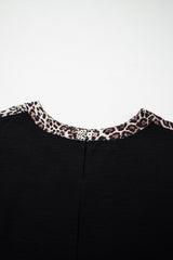Black Plus Size Leopard Patchwork Round Neck Loose Tee