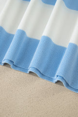 Sky Blue Stripe Colorblock Plus Size Short Sleeve Sweater