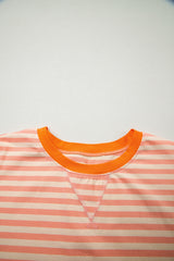 Pink Stripe Drop Shoulder T Shirt and Shorts Plus Size Summer Set